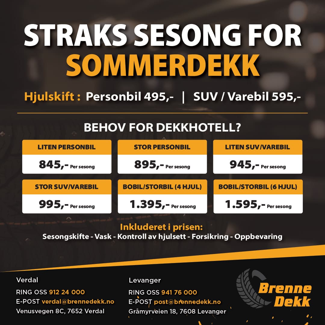 Brenne Dekk støtter lokalsamfunnet. Vinterdekk, Sommerdekk og felger i Levanger, Verdal og Innherred. 